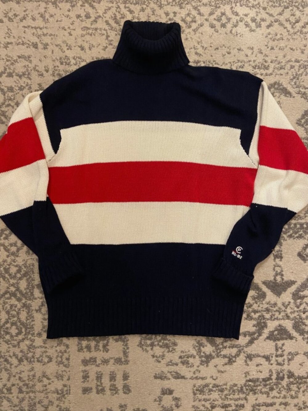 Polo Ralph Lauren PRL 92 Stripe 100% Cotton Turtleneck Sweater Y2K Medium